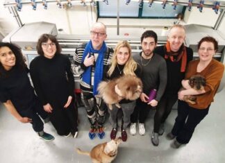 Creative team and furry friends at the Netherlands’ Knitwear Lab. © Knitwear Lab.