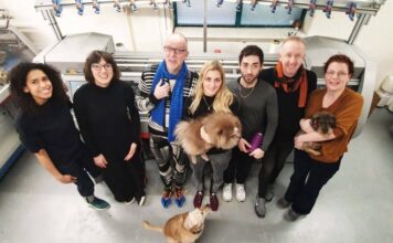 Creative team and furry friends at the Netherlands’ Knitwear Lab. © Knitwear Lab.