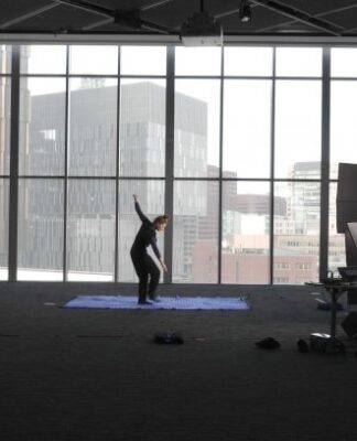 Tapis Magique: a choreomusical interactive carpet Tapis Magique installation and performance, with audio and video systems and equipments in the background. © Jimmy Day