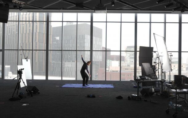 Tapis Magique installation and performance, with audio and video systems and equipments in the background. © Jimmy Day