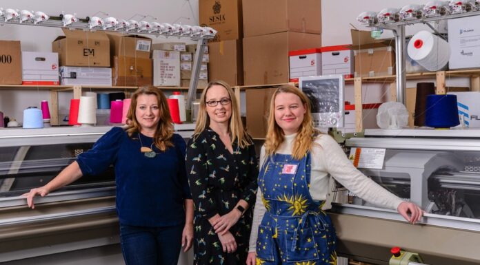 Left to right: Jo Storie, Jo Lennon and Kate Myerscough. © KnitLab North