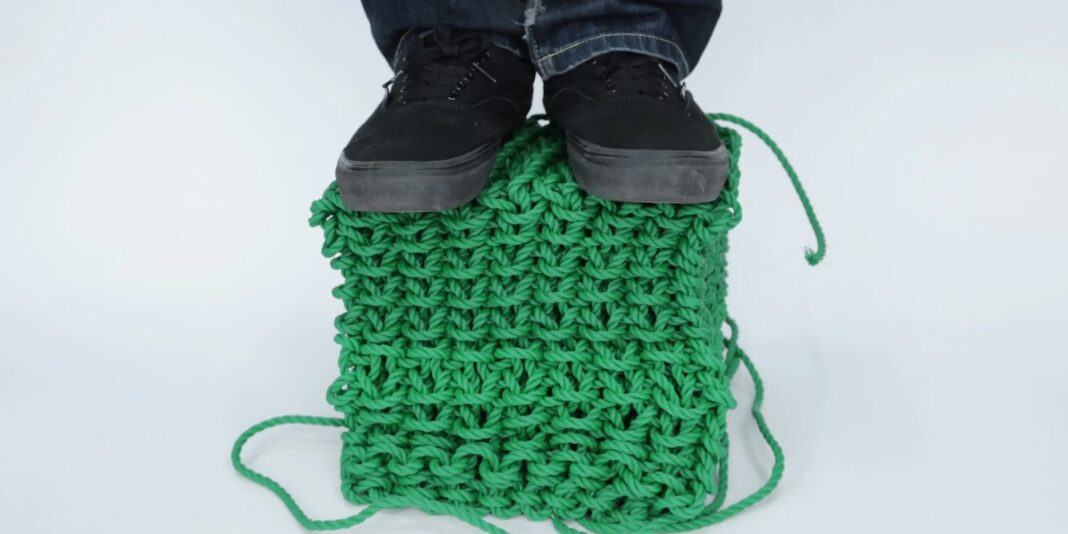 A hand-knit cube created using the solid knitting fabrication technique. © Carnegie Mellon University