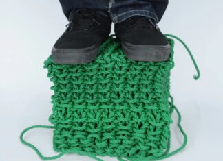 A hand-knit cube created using the solid knitting fabrication technique. © Carnegie Mellon University